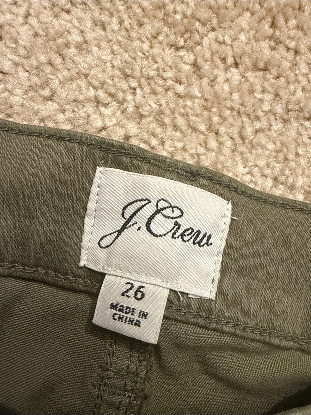 J. Crew High Rise Skinny Washed Cargo Pant Olive Cotton Utility Trousers Size 26